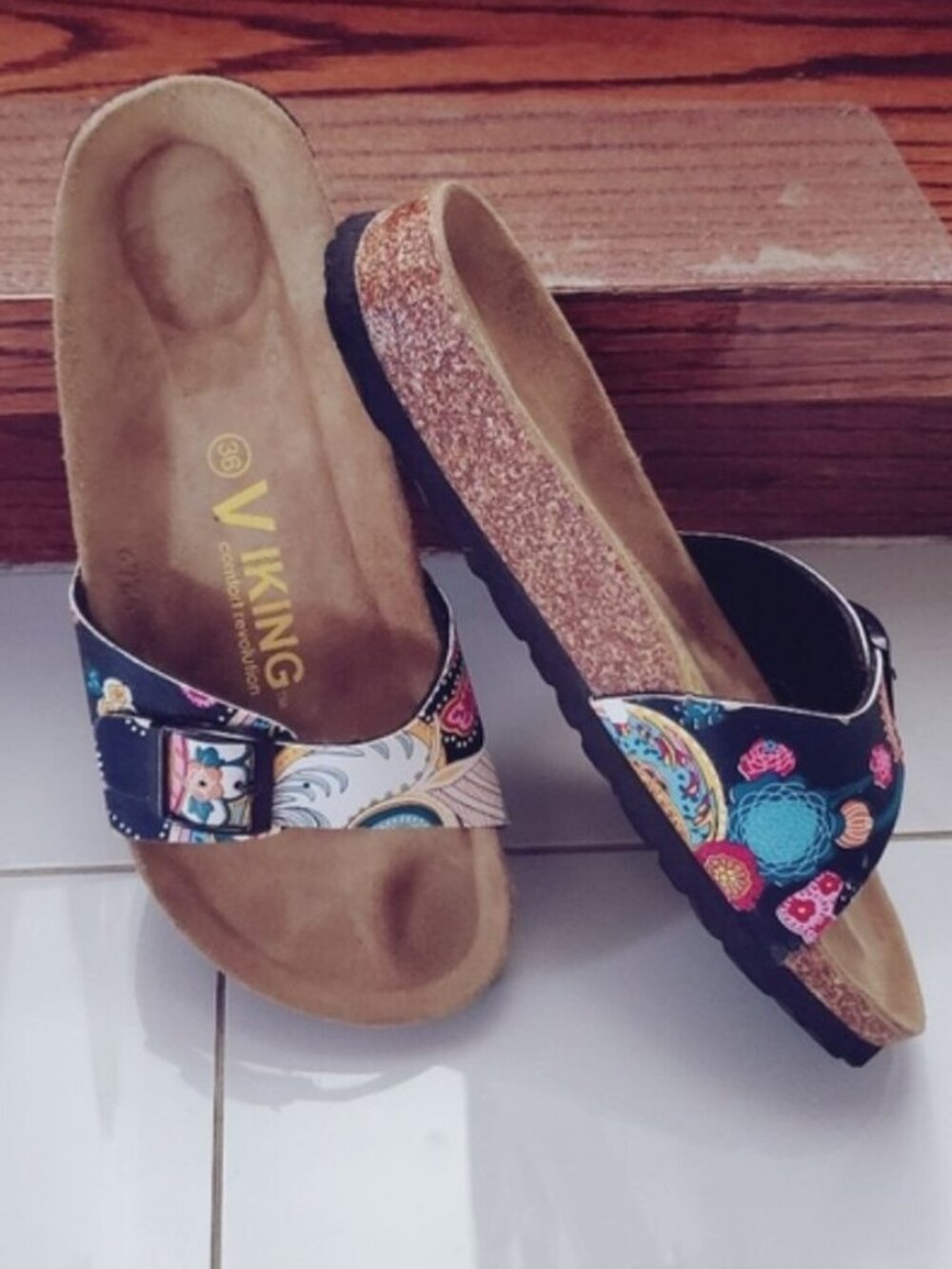 VIKING Paisley Bandana Print Cork Orthopedic Slip On Sandals